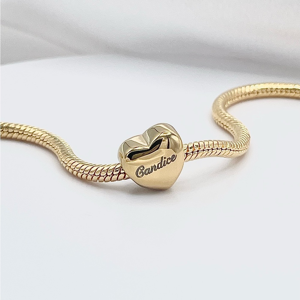 Gold Personalized Name Heart Bracelet Charm (YOUR NAME)